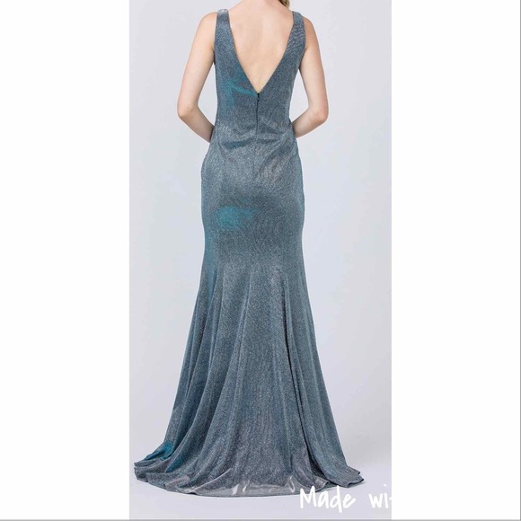 Foxy Burgundy Front Slit Metallic Long Formal Prom Gown Dress Size L - Picture 3 of 8